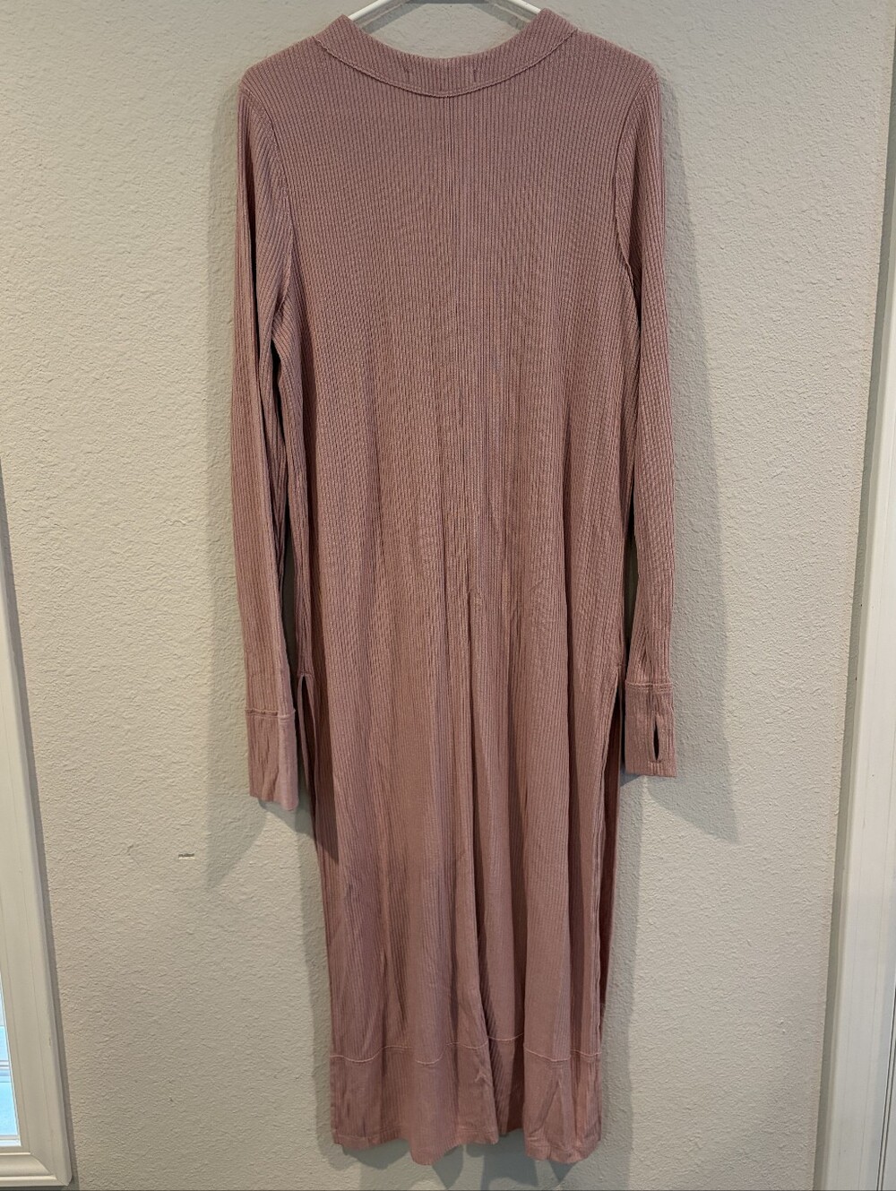We The Free By Free People Pink Ribbed Button Up Cardigan Duster Sweater Size L - Picture 2 of 3